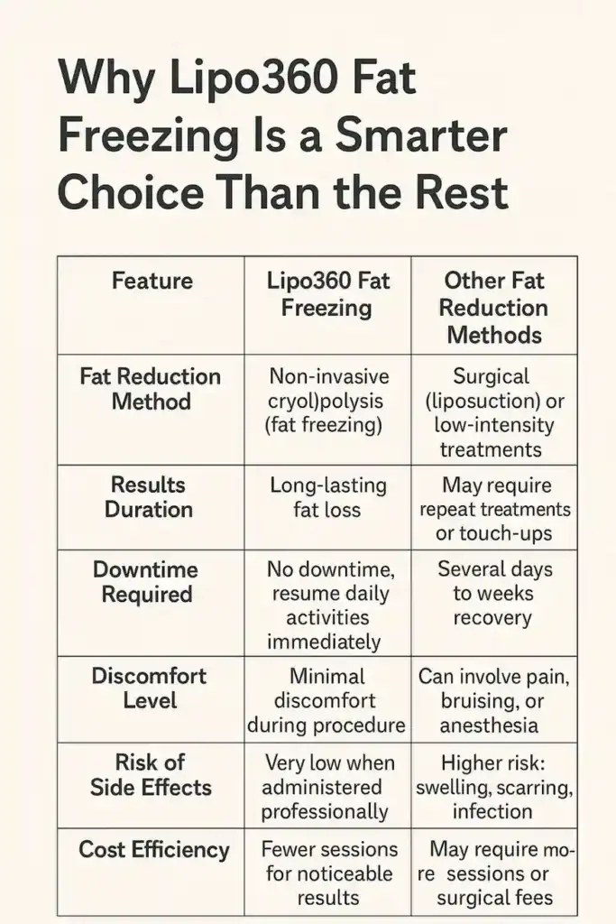 Is it possible to permanently freeze fat cells? 2 Table showing benefits of fat freezing to remove fat cells Hertford from Lipo 360
