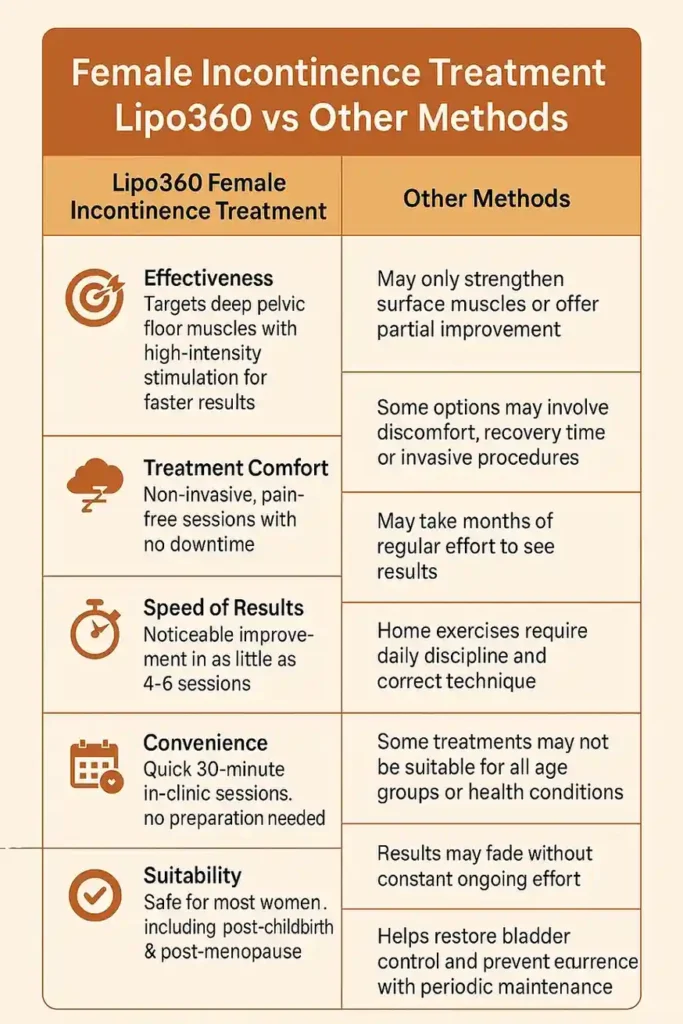 Comprehensive Guide To Female Incontinence Treatment Options 1 Table showing benefits of incontinence treatment Hertford