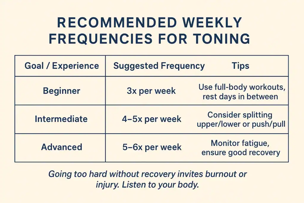 Achieving the Perfect Tone: How Often Should You Exercise for Results? 2 Graphic to show how often you should do exercise to help with toning Hertford